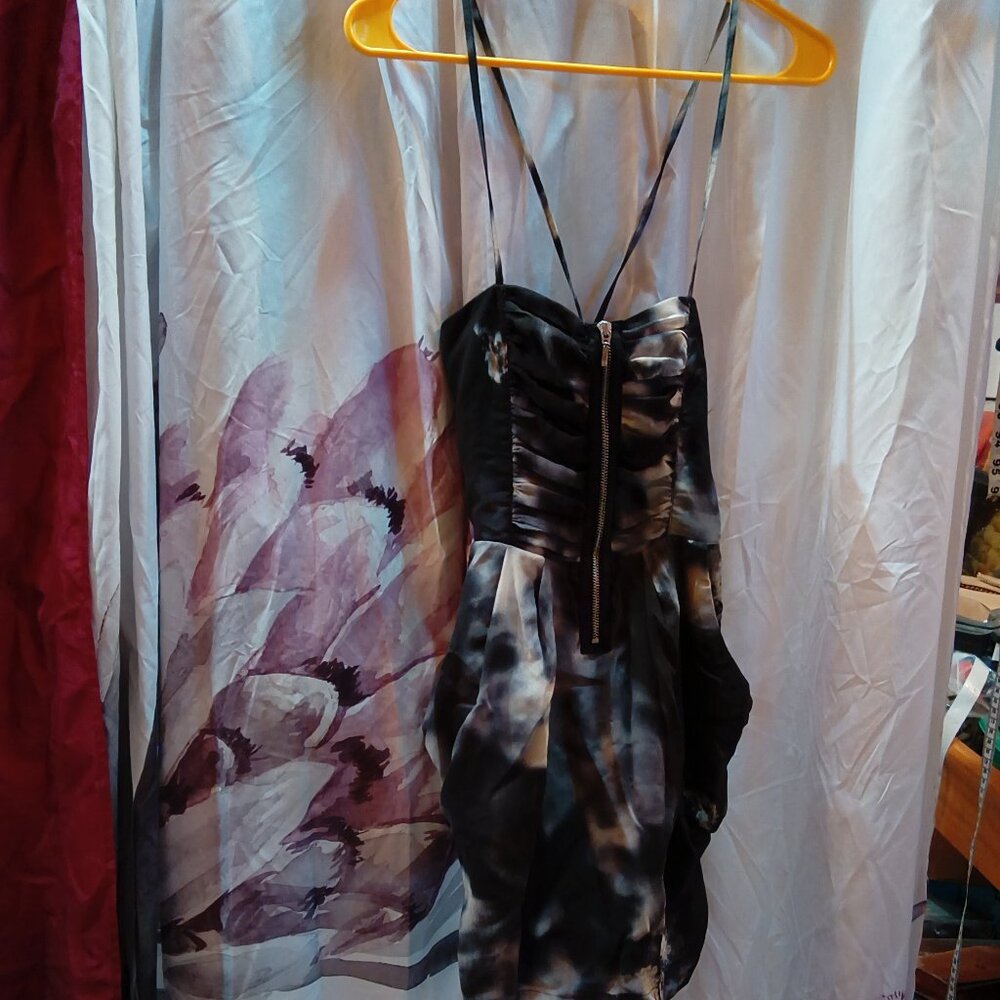 TRF black grey short dress. Adjustable straps lace in the back  zip closure smal